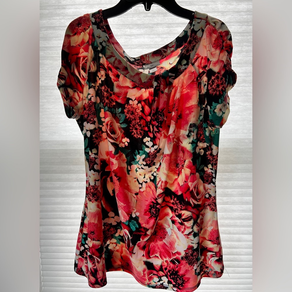 Ladies L top. Great colors! Like brand new. No fragrance from washing.